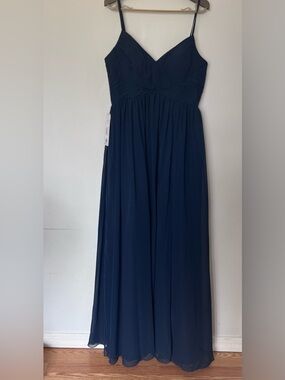 Azazie Ali Navy Blue Chiffon Floor Length Dress Bridesmaid Prom Formal NWT